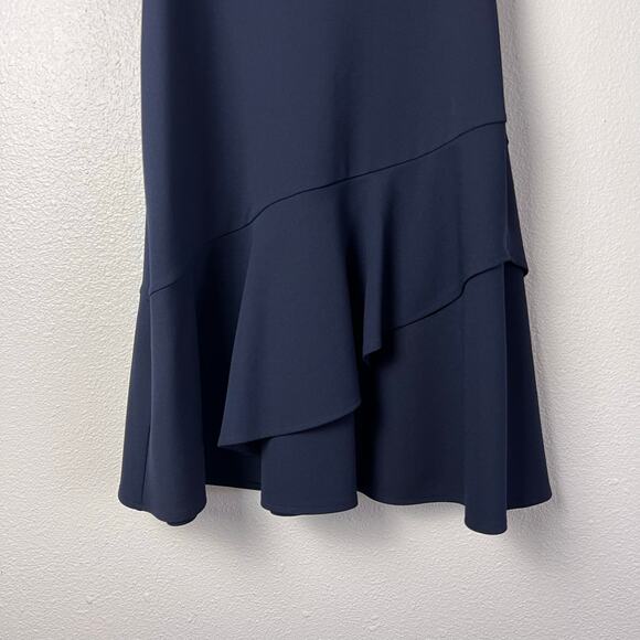 Ann Taylor Petite Navy Asymmetrical Flounce Hem Dress Size 10P Sleeveless Work - Picture 9 of 13